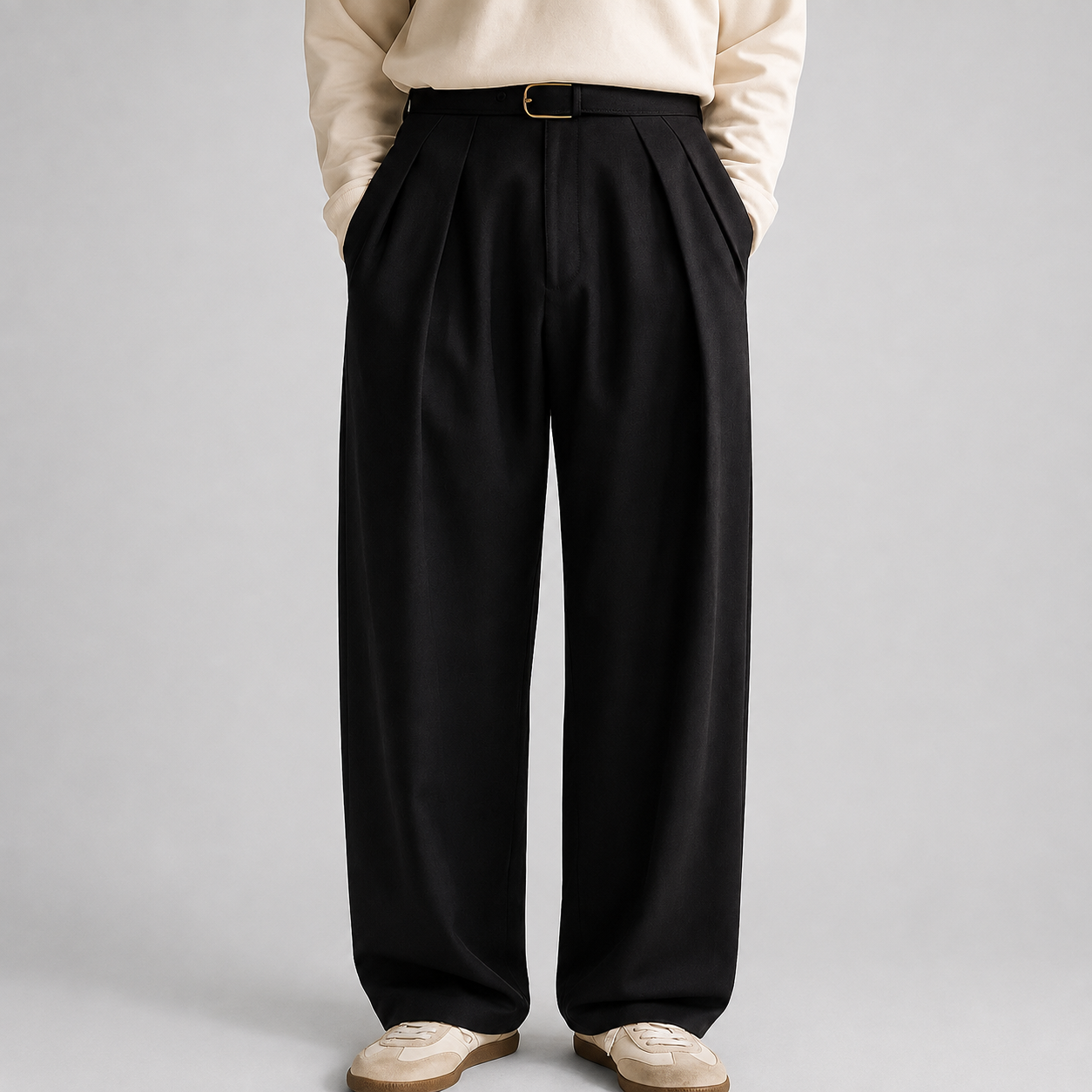Montarello Men's Wide Leg Trousers Pleated High Waist Tailored