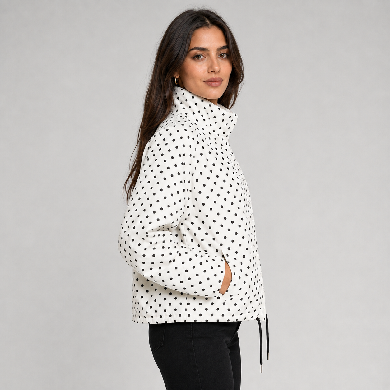 Montarello Women's Bomber Jacket Polka Dot Oversized Cropped Zip Up