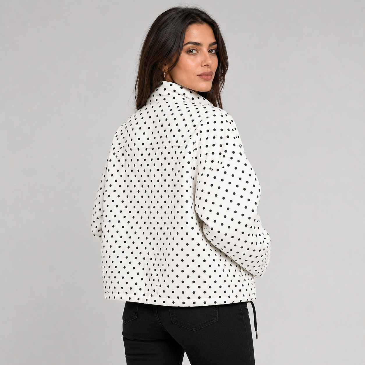 Montarello Women's Bomber Jacket Polka Dot Oversized Cropped Zip Up