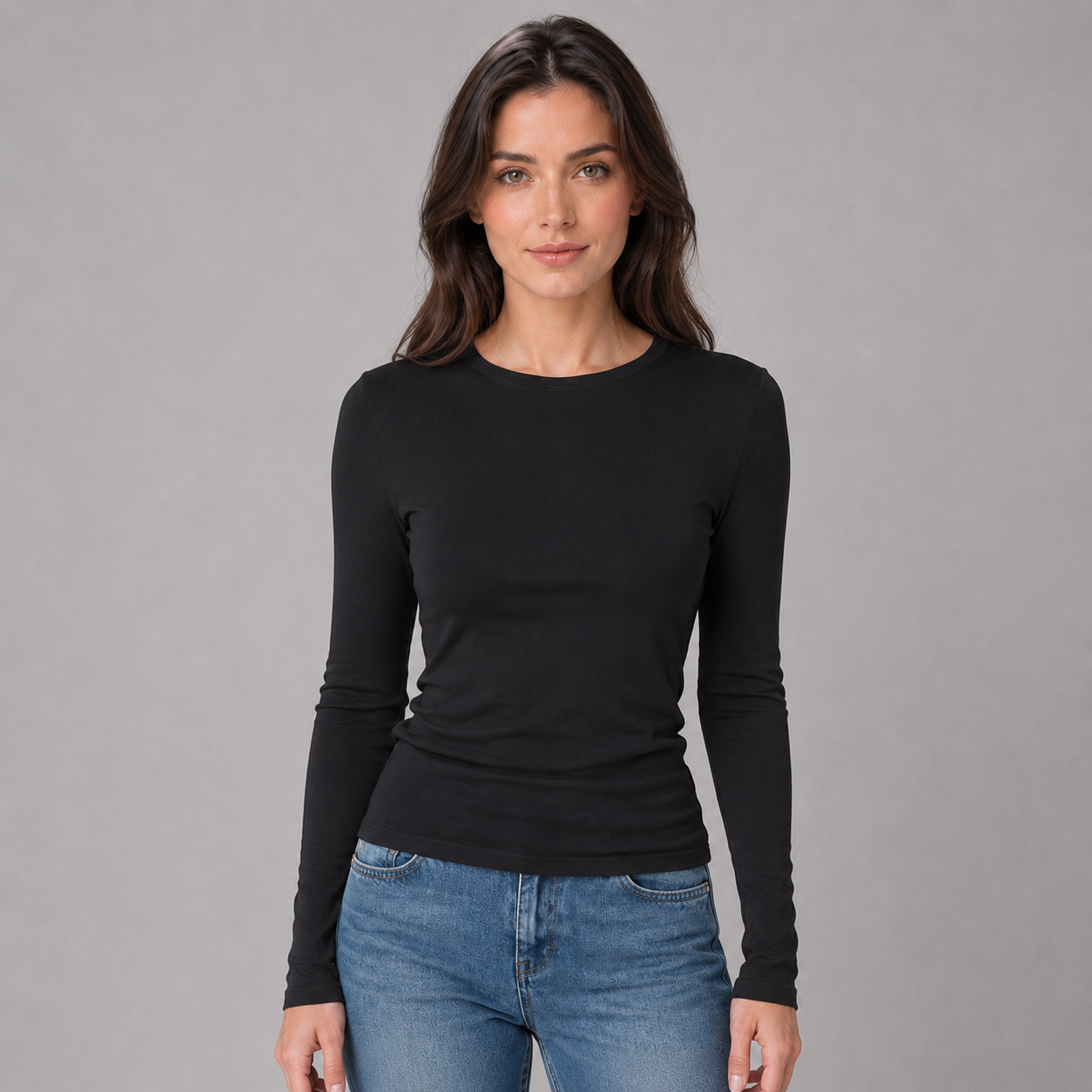 Montarello Women's Long Sleeve Top Slim Fit Round Neck