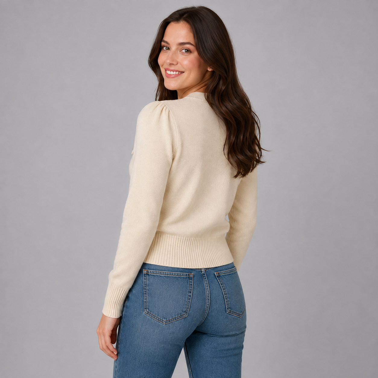 Montarello Women's Cardigan Cropped Round Neck Gold Button
