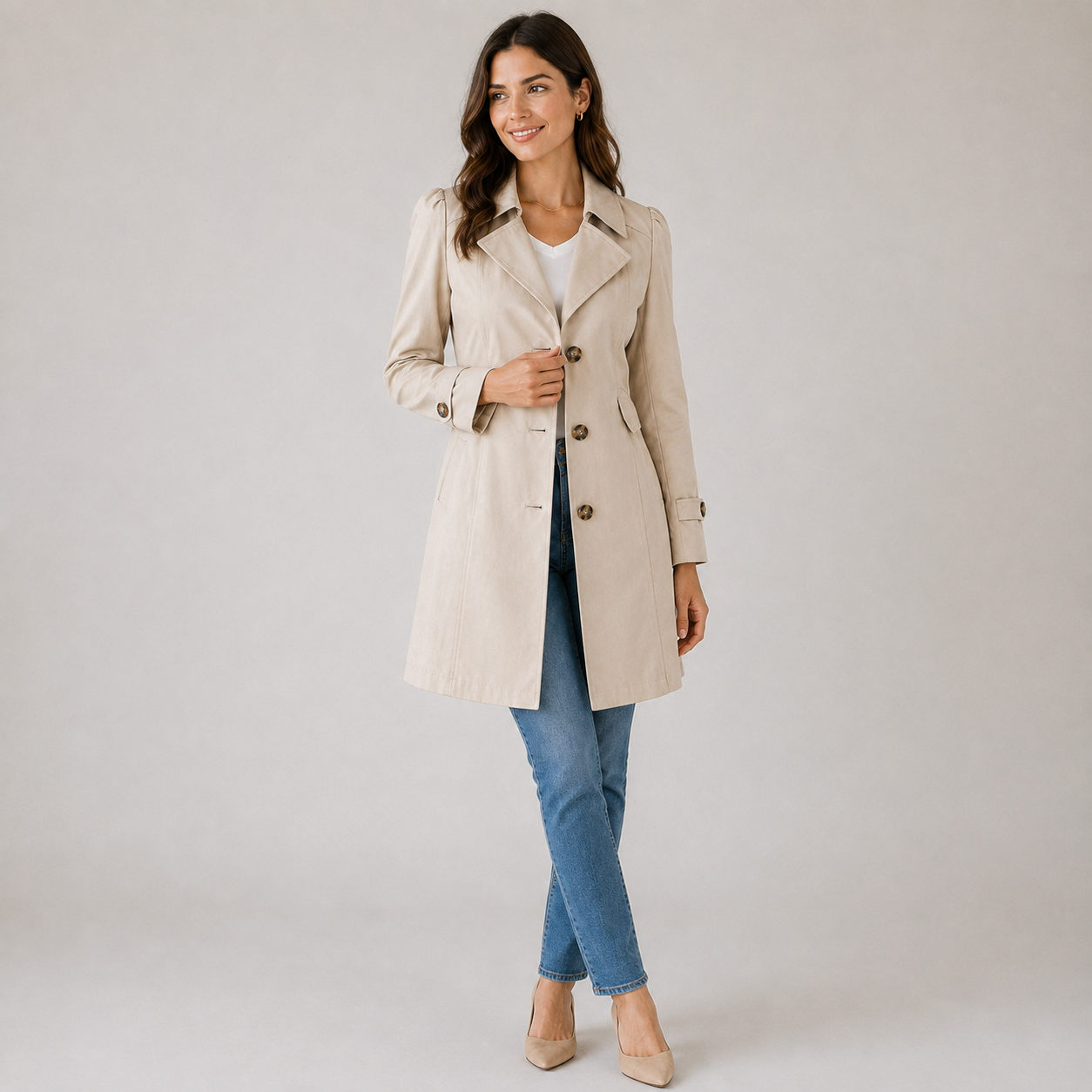 Montarello Women's Trench Coat Short Button Front Tailored