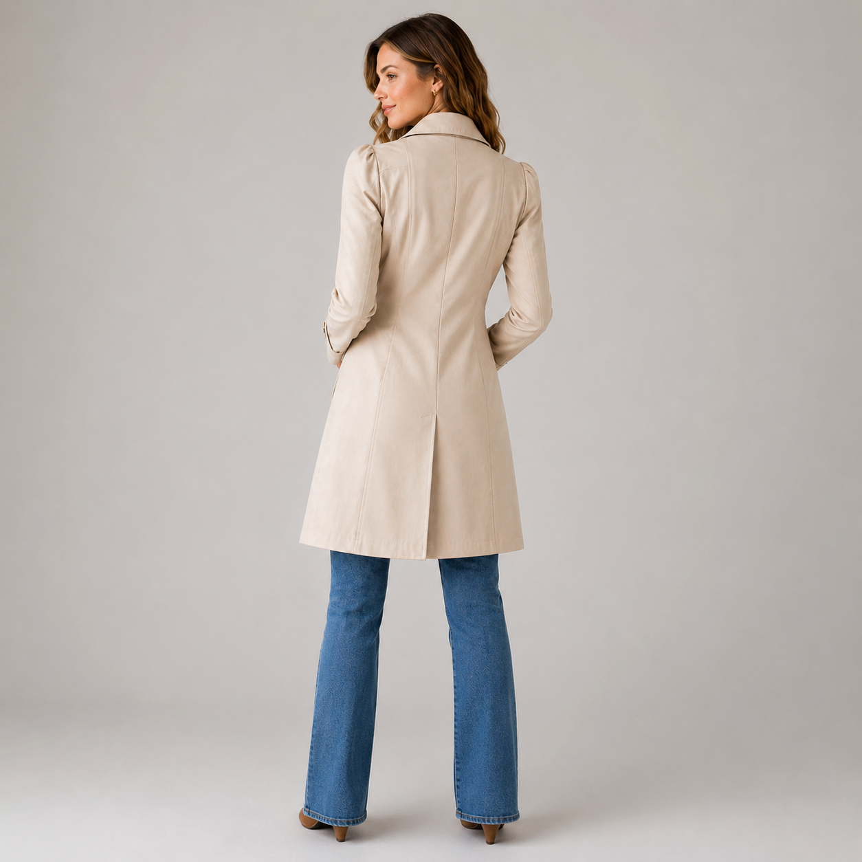 Montarello Women's Trench Coat Short Button Front Tailored