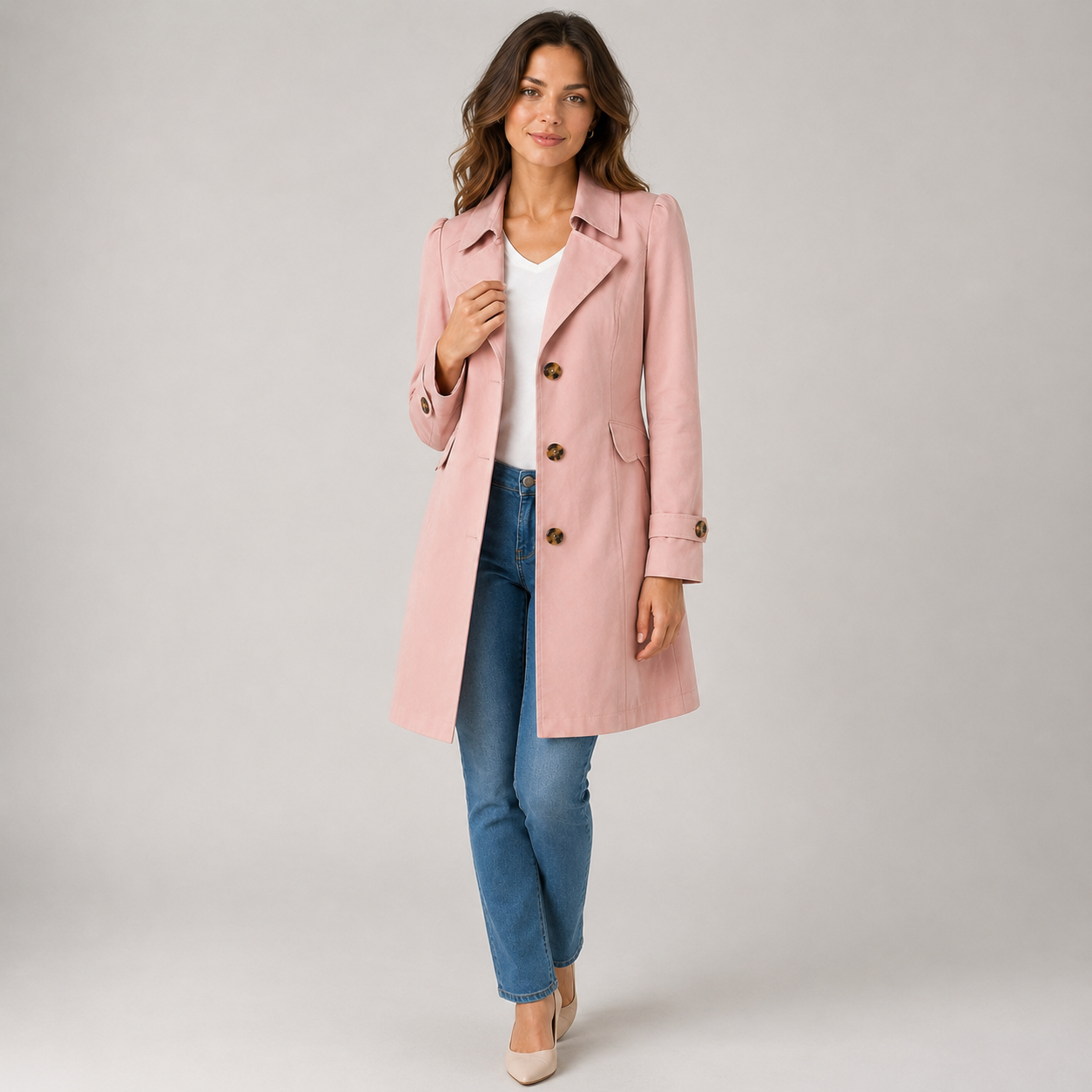 Montarello Women's Trench Coat Short Button Front Tailored