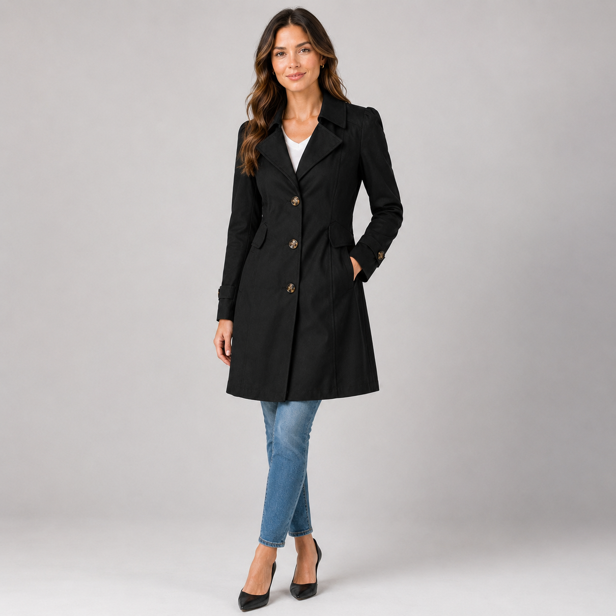 Montarello Women's Trench Coat Short Button Front Tailored