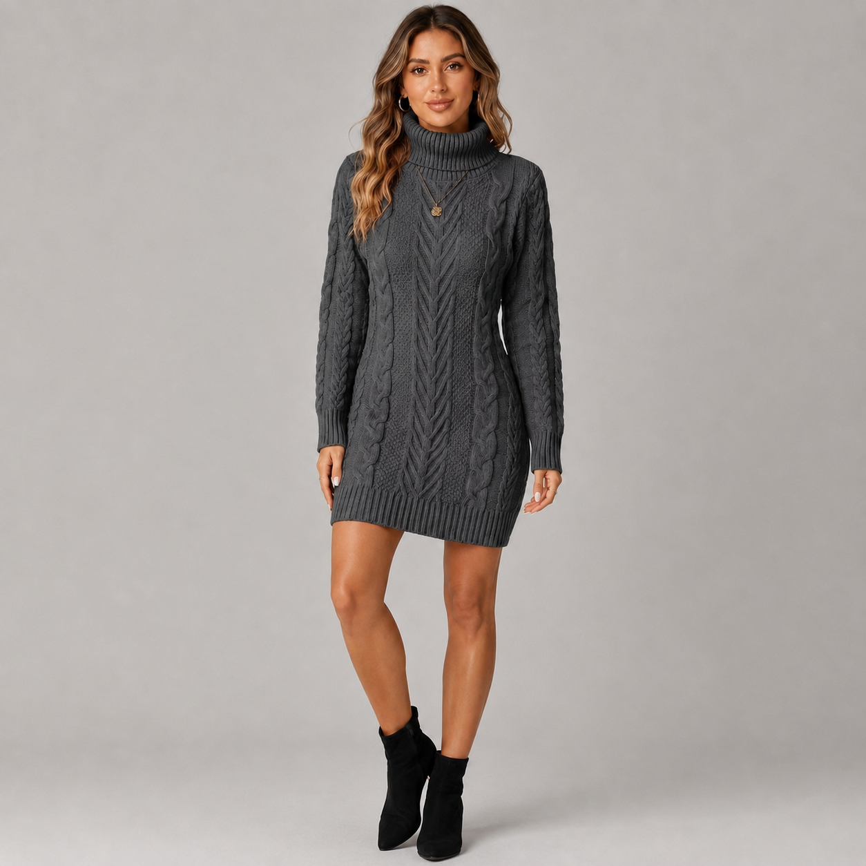Montarello Women's Cable Knit Jumper Dress Long Sleeve