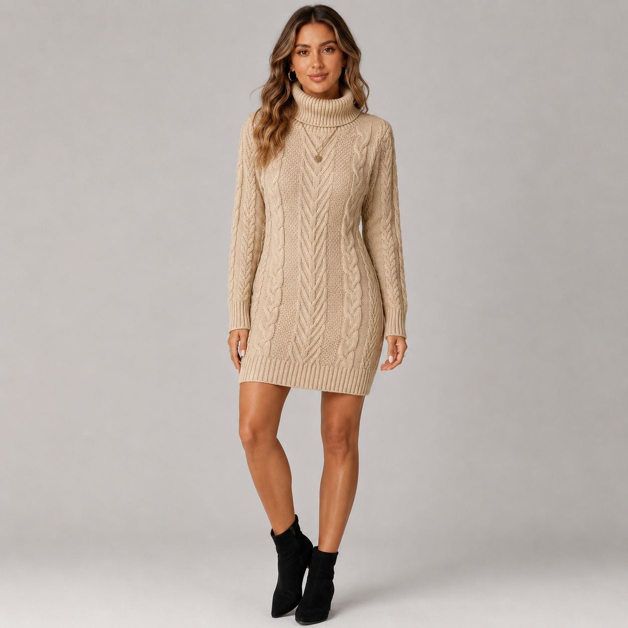 Montarello Women's Cable Knit Jumper Dress Long Sleeve