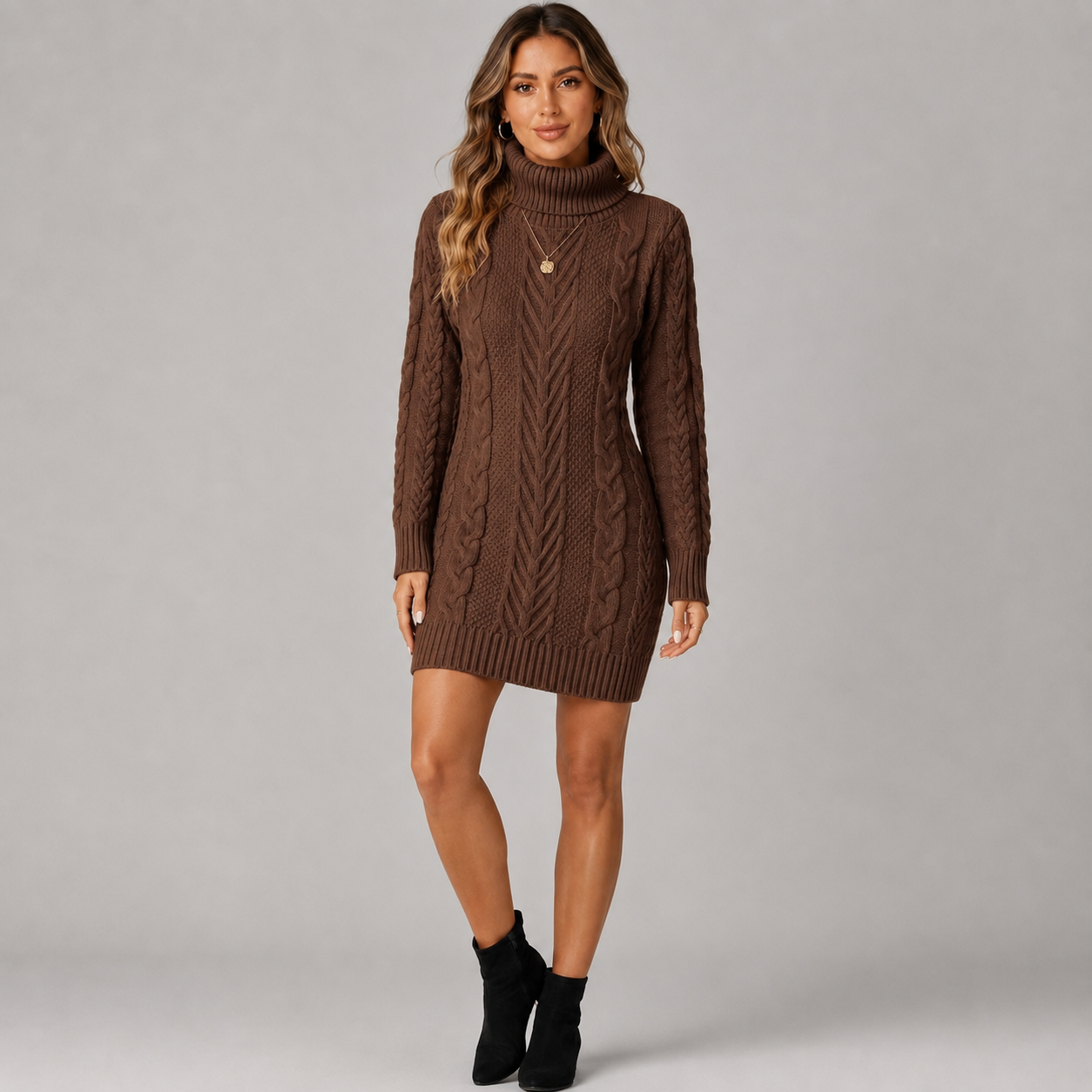 Montarello Women's Cable Knit Jumper Dress Long Sleeve