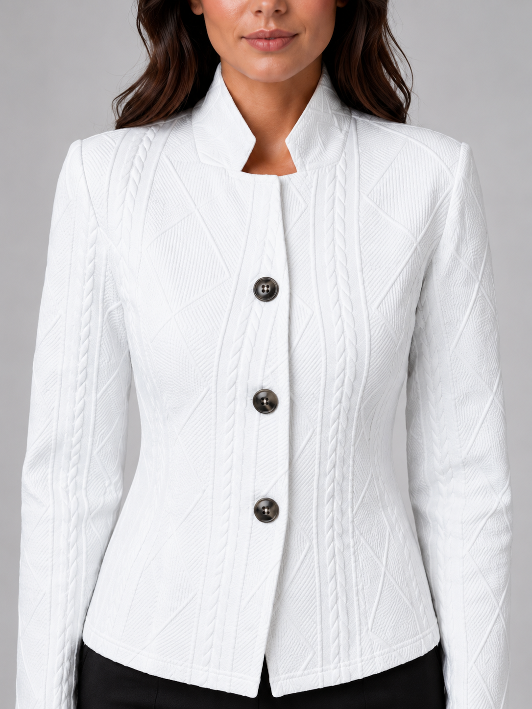 Montarello Women's Blazer Textured Collarless Tailored