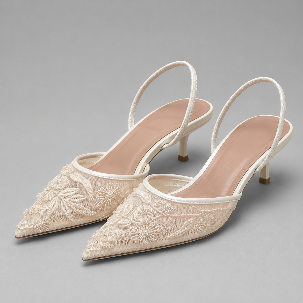 Montarello Women's Embroidered Mesh Kitten Heel Slingbacks
