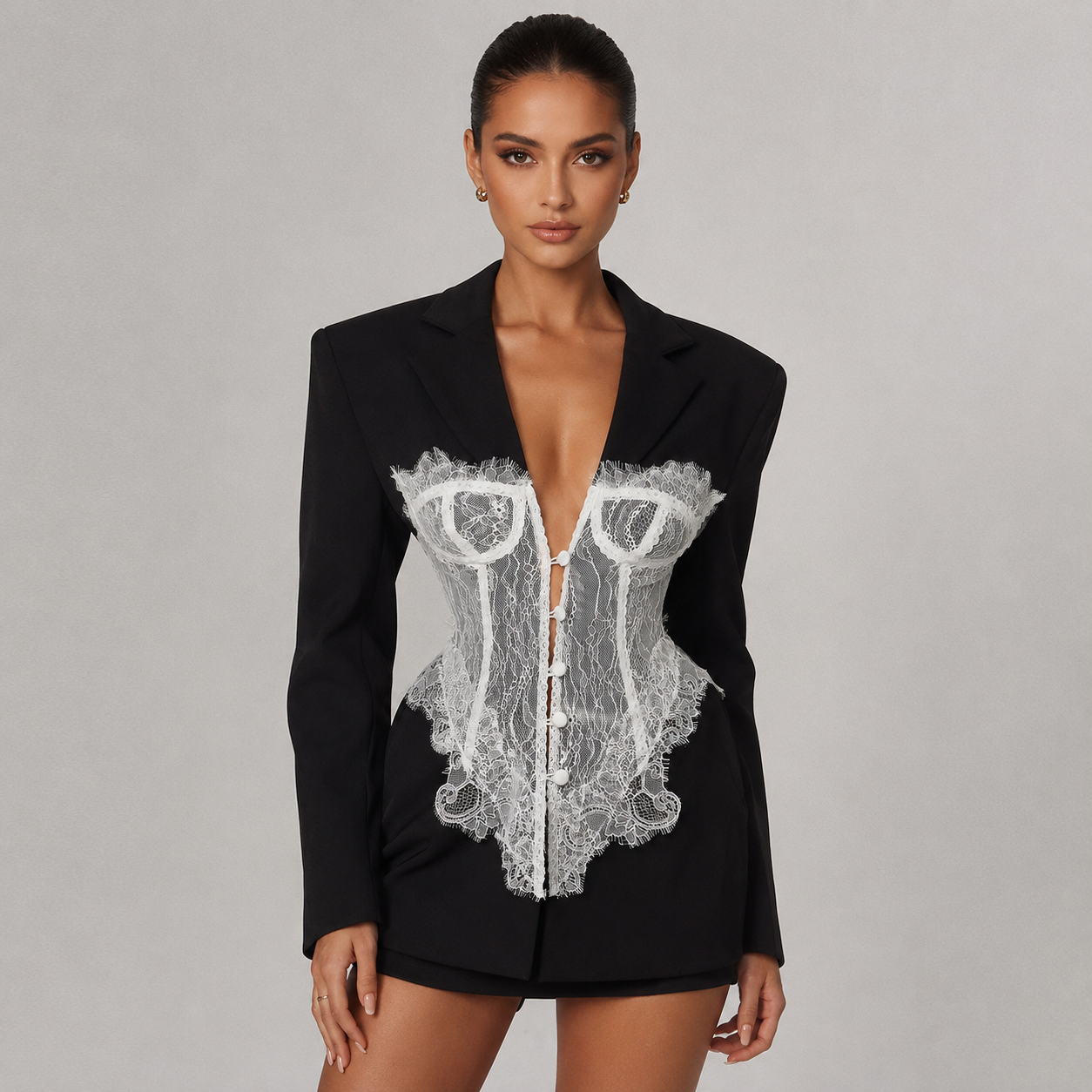 Montarello Women's Corset Look Lace Blazer