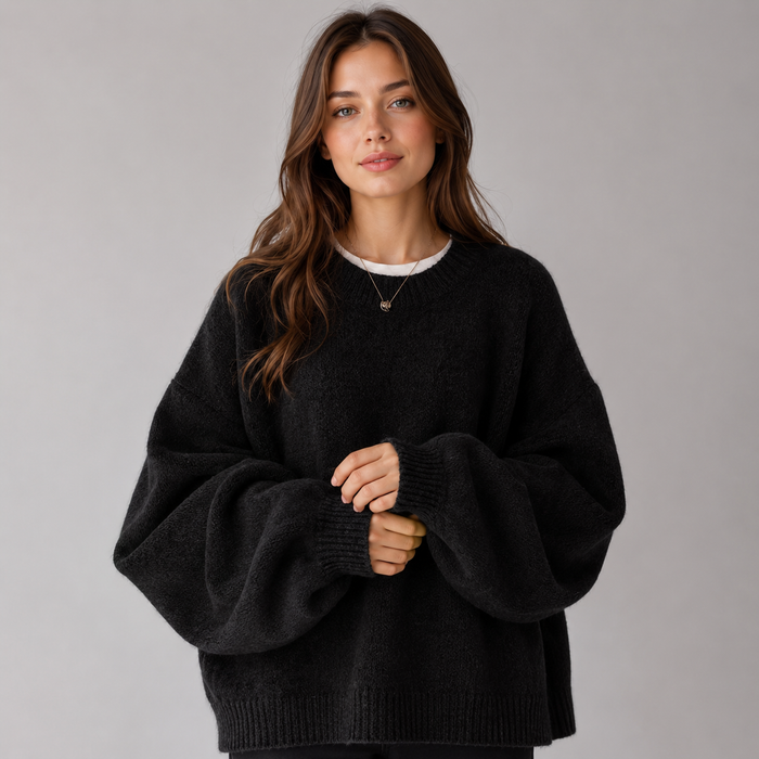 Montarello Women's Jumper Round Neck Drop Shoulder Split Hem