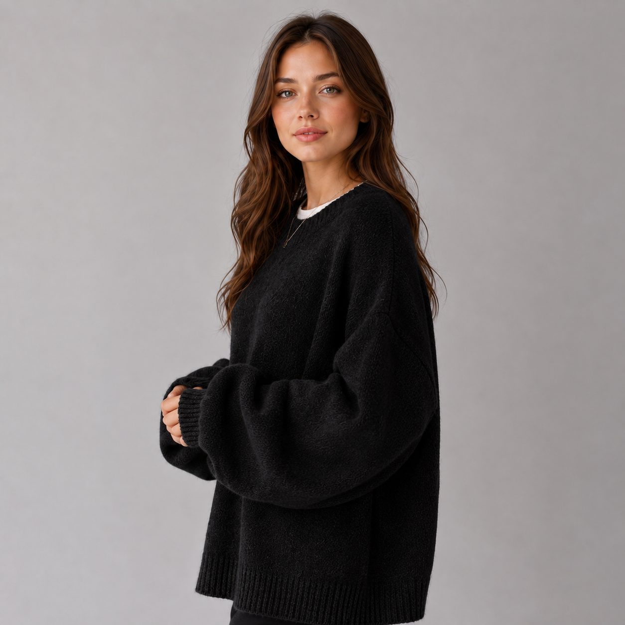 Montarello Women's Jumper Round Neck Drop Shoulder Split Hem