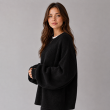 Montarello Women's Jumper Round Neck Drop Shoulder Split Hem