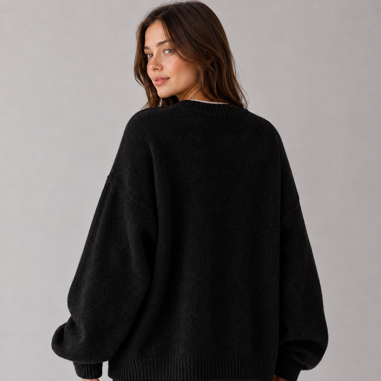 Montarello Women's Jumper Round Neck Drop Shoulder Split Hem