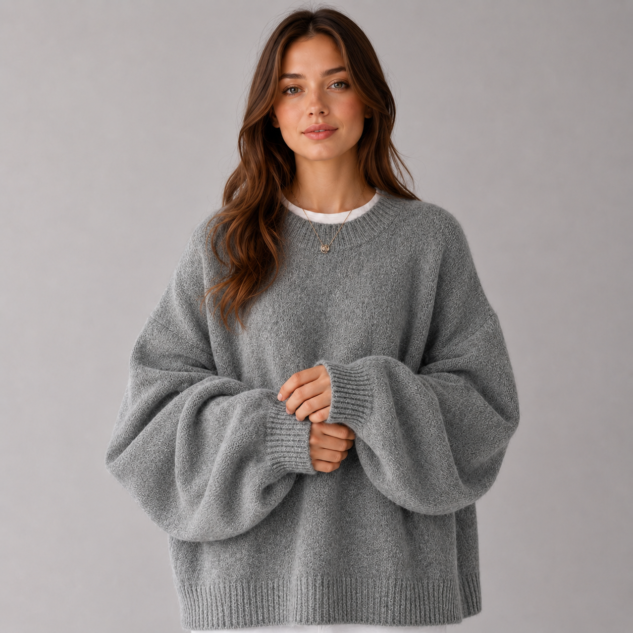 Montarello Women's Jumper Round Neck Drop Shoulder Split Hem