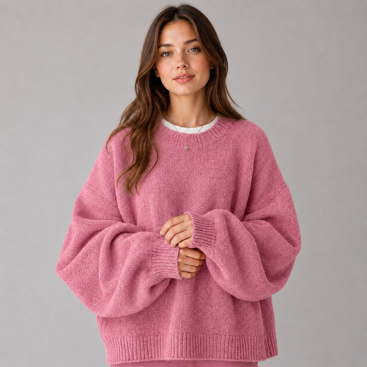Montarello Women's Jumper Round Neck Drop Shoulder Split Hem