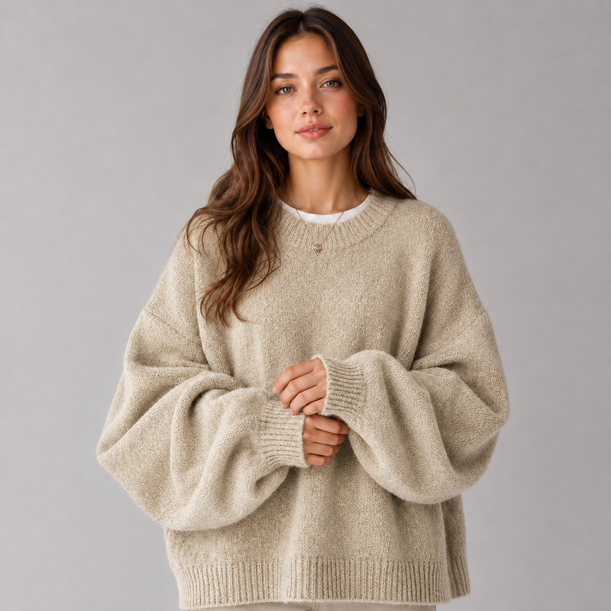 Montarello Women's Jumper Round Neck Drop Shoulder Split Hem