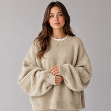 Montarello Women's Jumper Round Neck Drop Shoulder Split Hem