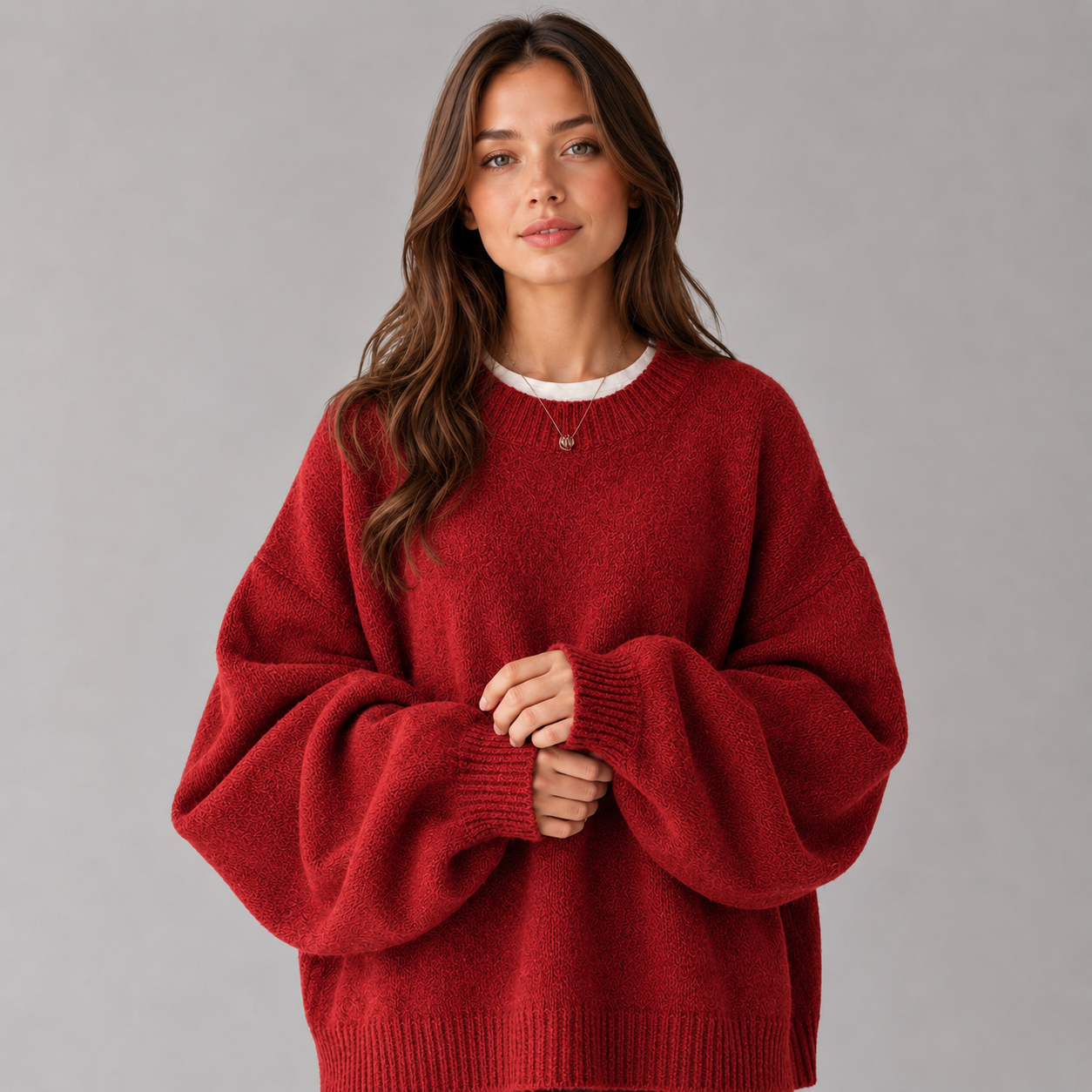 Montarello Women's Jumper Round Neck Drop Shoulder Split Hem