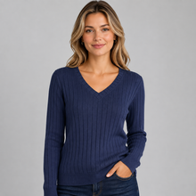 Montarello Women's Long Sleeve Top V-Neck Ribbed Brushed Knit