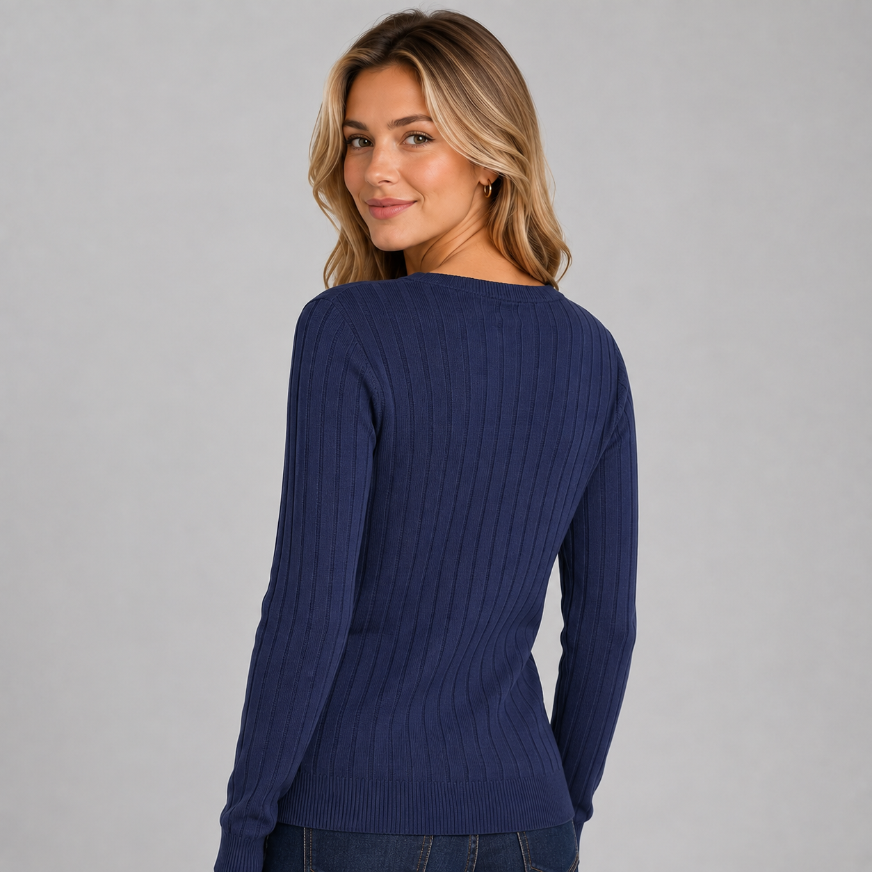 Montarello Women's Long Sleeve Top V-Neck Ribbed Brushed Knit