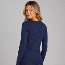 Montarello Women's Long Sleeve Top V-Neck Ribbed Brushed Knit