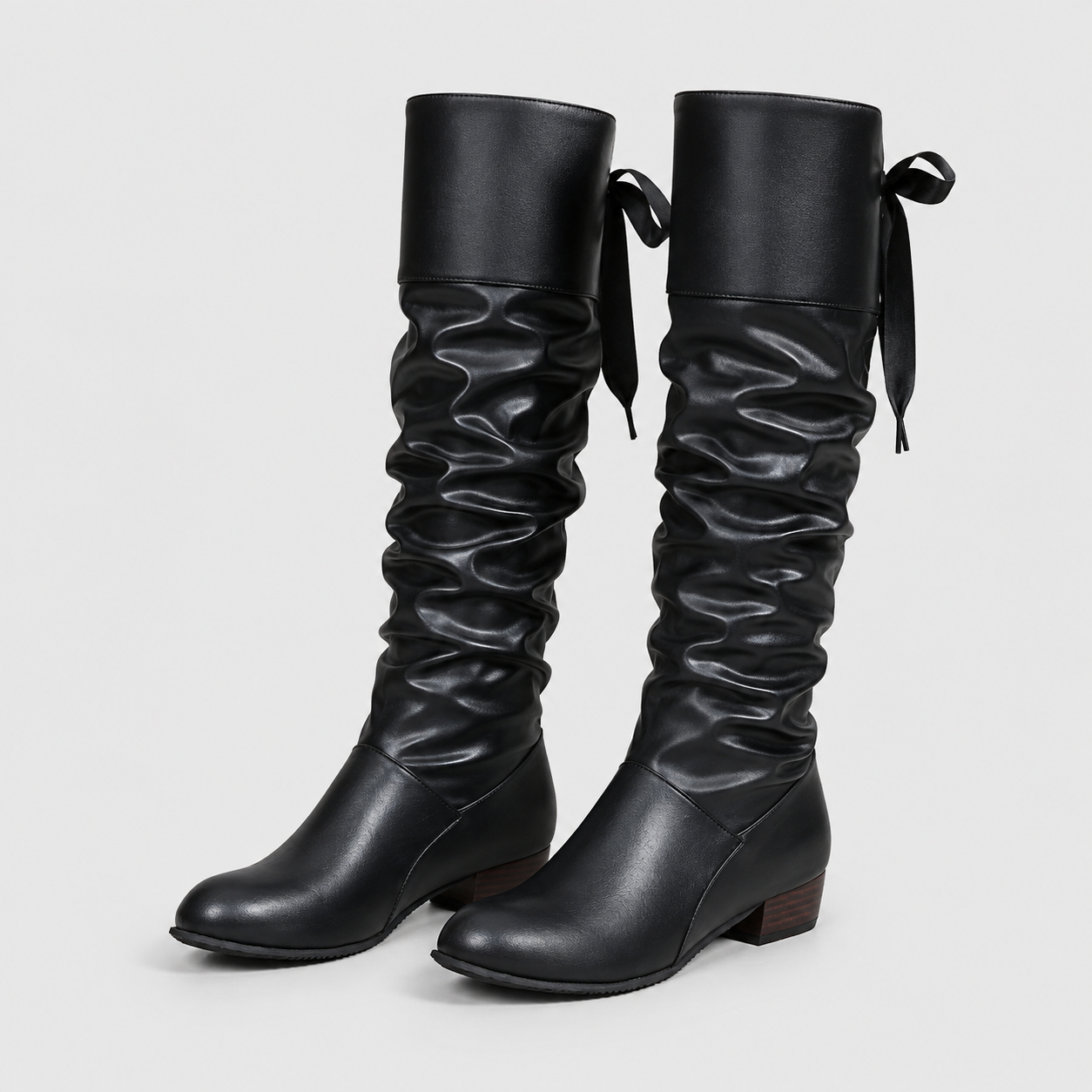 Montarello Women's Knee High Boots Block Heel Bow