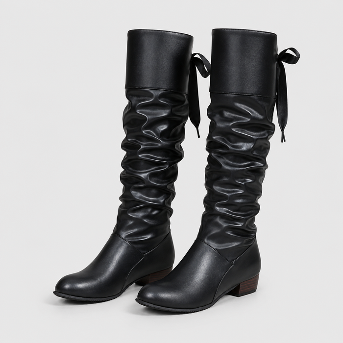 Montarello Women's Knee High Boots Block Heel Bow