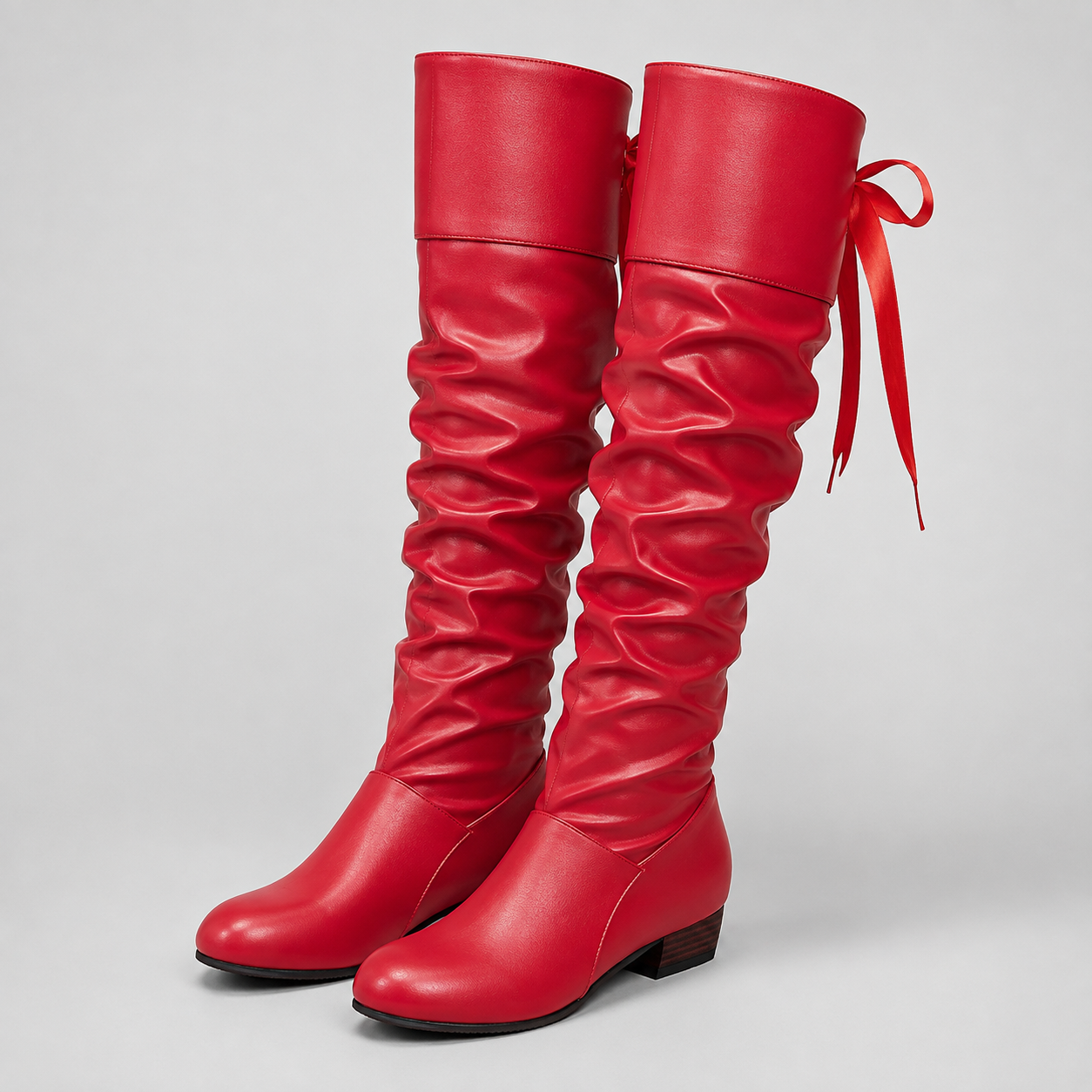 Montarello Women's Knee High Boots Block Heel Bow