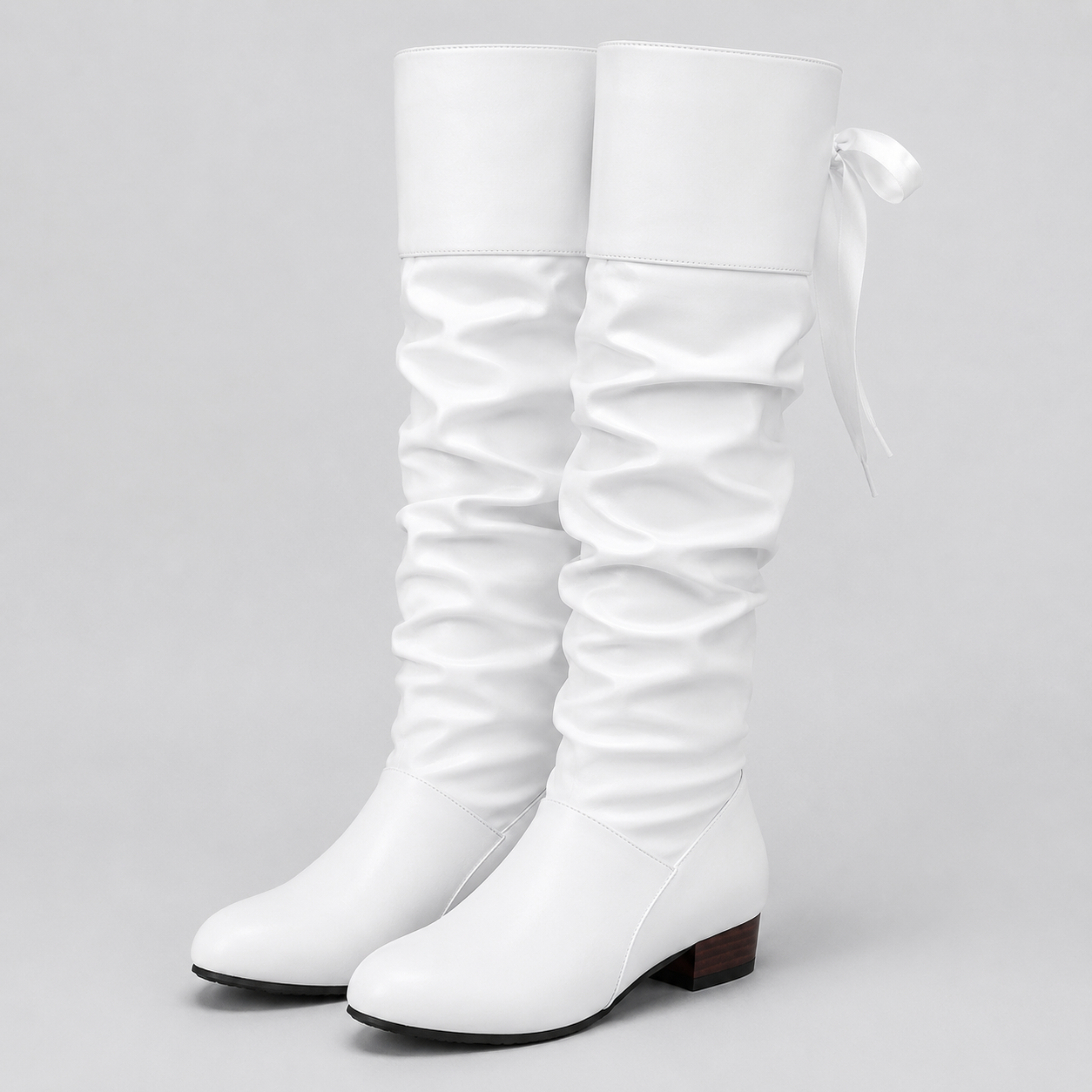 Montarello Women's Knee High Boots Block Heel Bow
