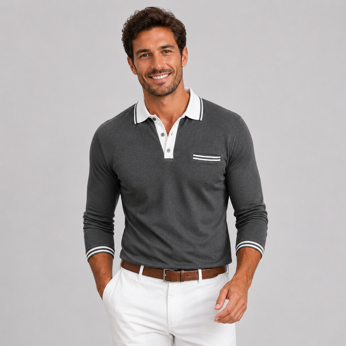 Montarello Men's Long Sleeve Polo Shirt Contrast Collar