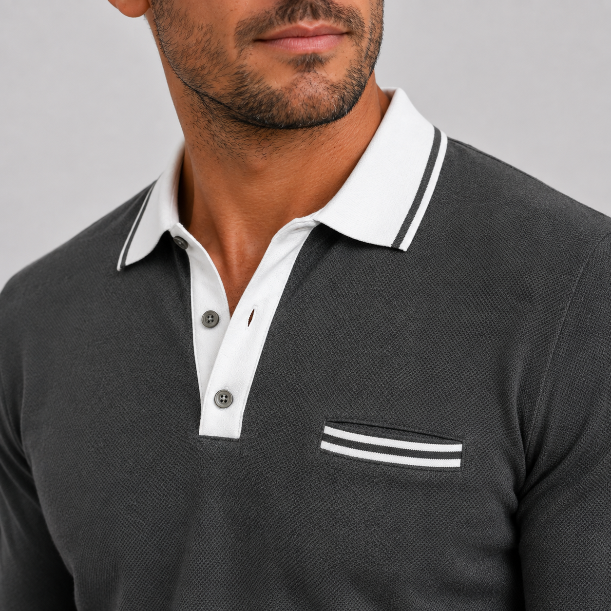 Montarello Men's Long Sleeve Polo Shirt Contrast Collar