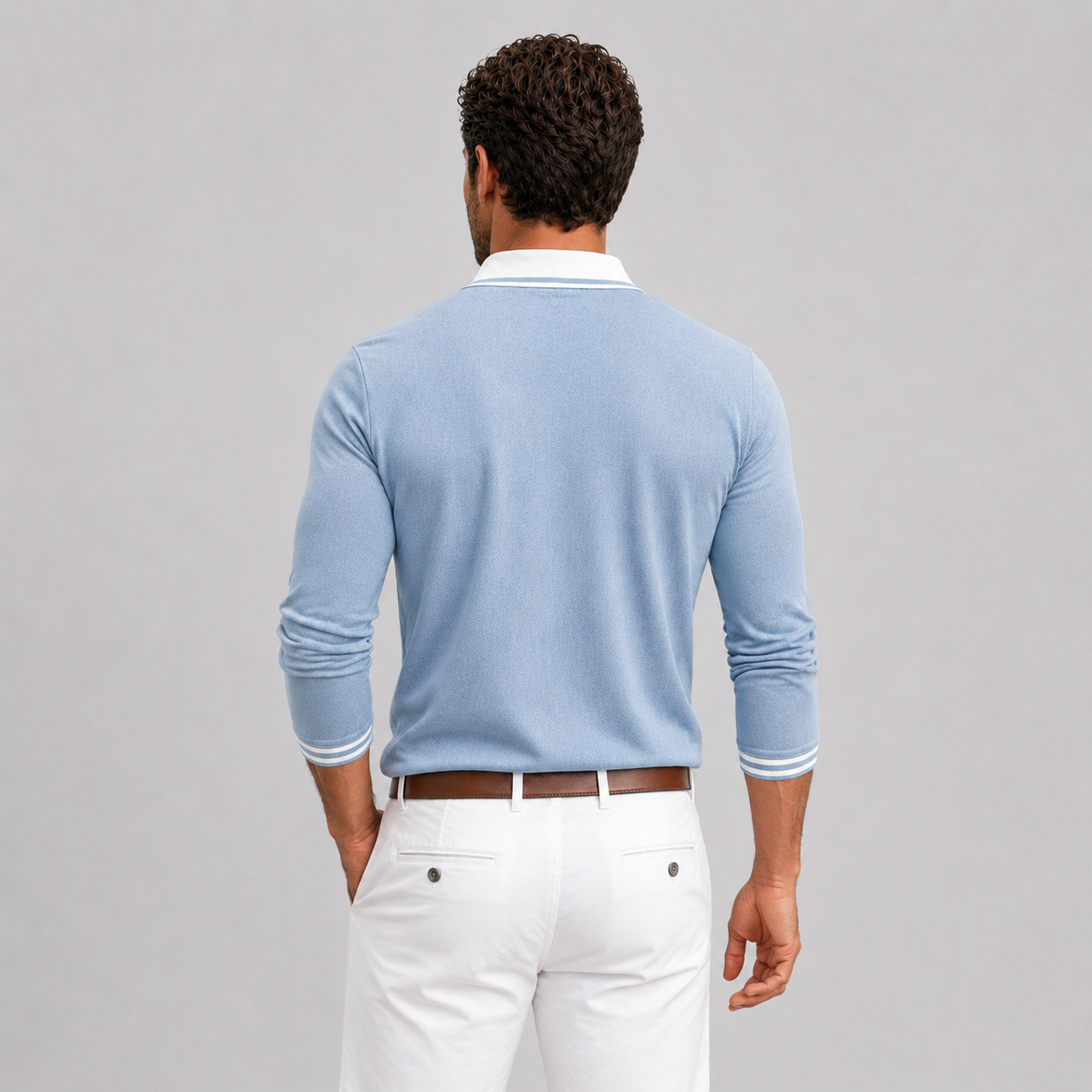 Montarello Men's Long Sleeve Polo Shirt Contrast Collar