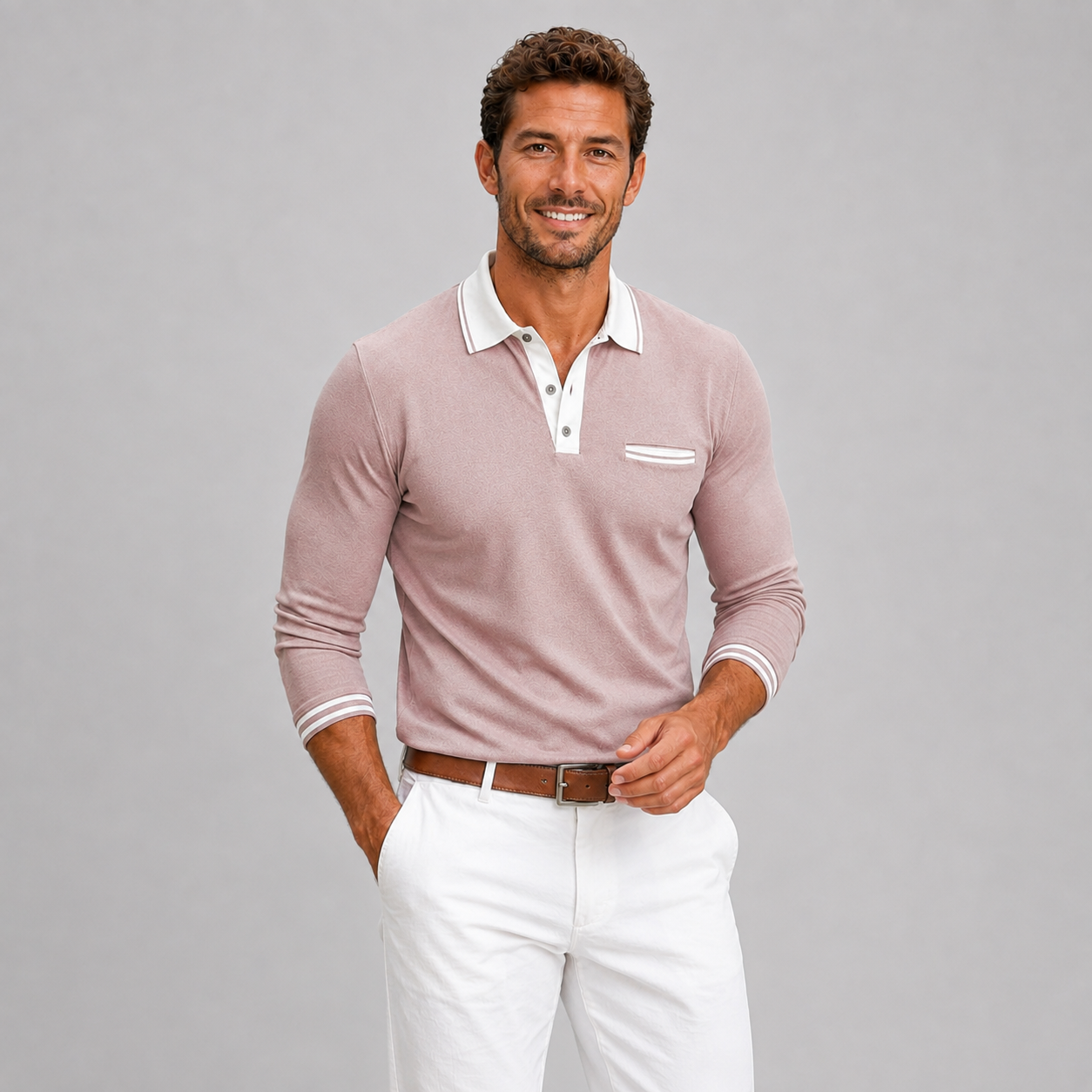 Montarello Men's Long Sleeve Polo Shirt Contrast Collar