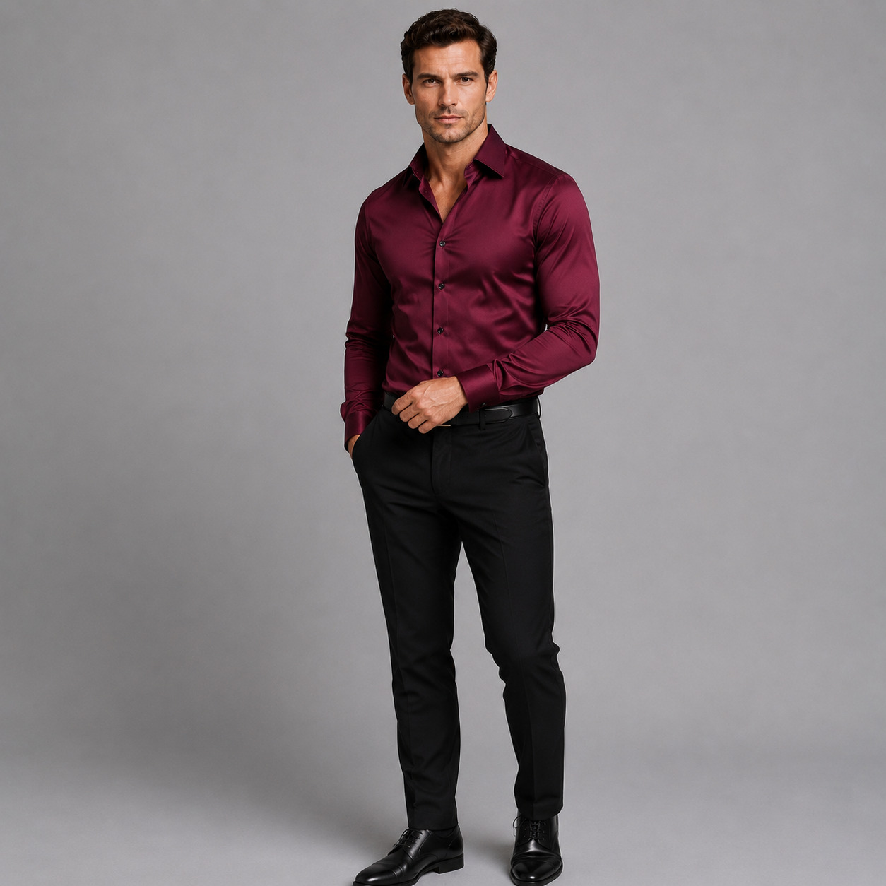 Montarello Men's Slim Fit Satin-Look Stretch Shirt