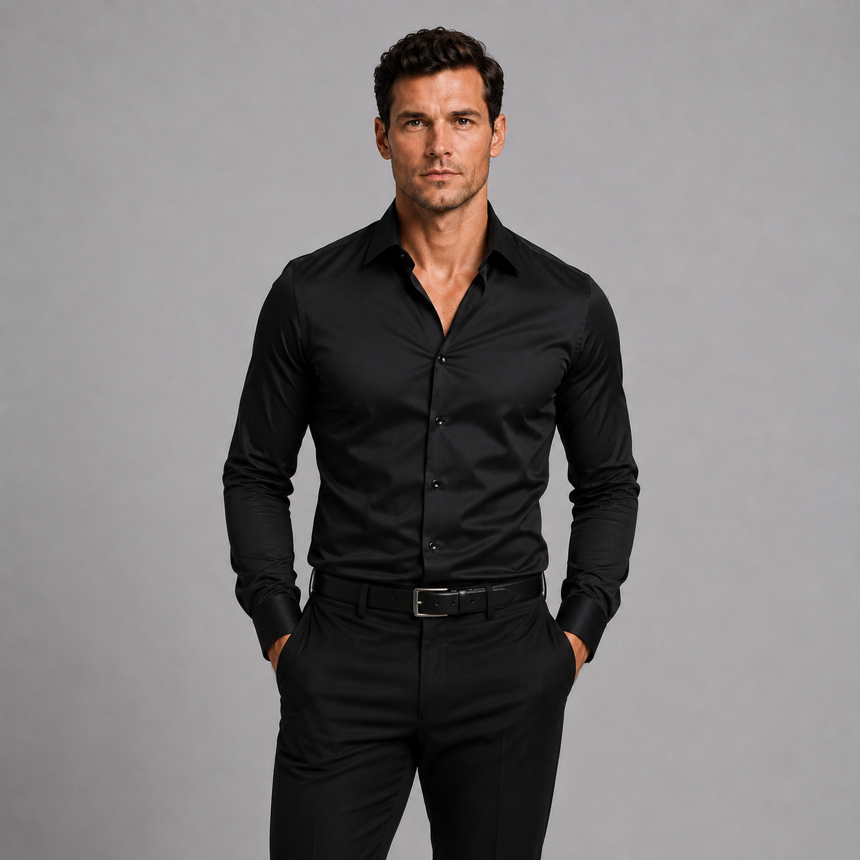 Montarello Men's Slim Fit Satin-Look Stretch Shirt