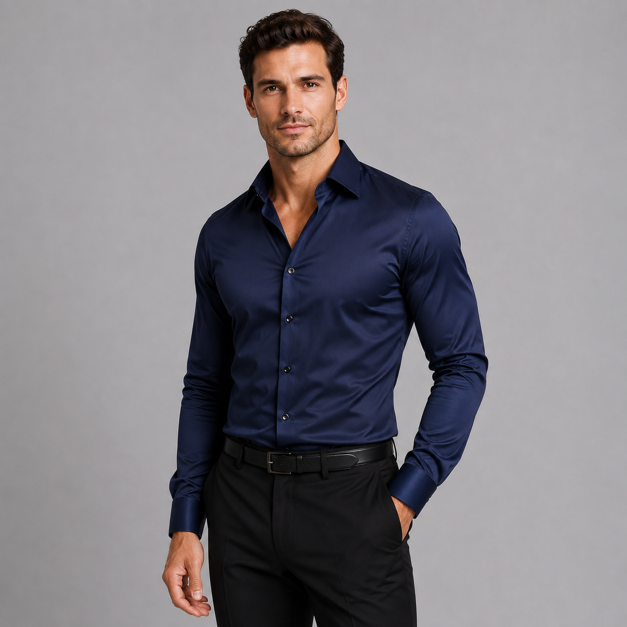 Montarello Men's Slim Fit Satin-Look Stretch Shirt