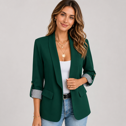 Montarello Women's Open Front Ruched Sleeve Blazer