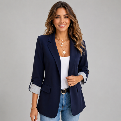 Montarello Women's Open Front Ruched Sleeve Blazer