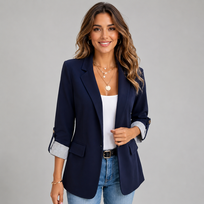 Montarello Women's Open Front Ruched Sleeve Blazer