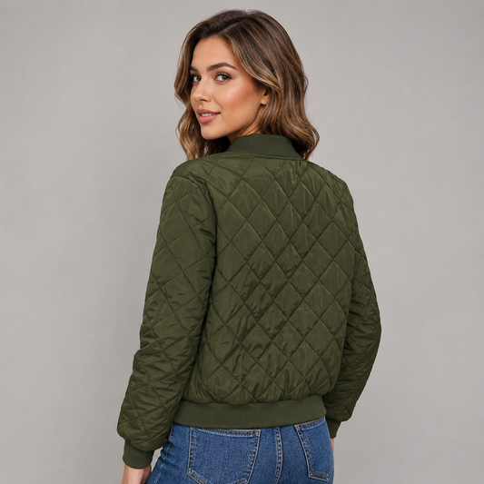 Montarello Women's Cropped Diamond Quilted Bomber Jacket