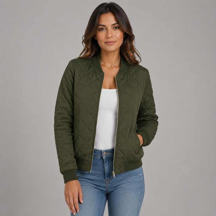 Montarello Women's Cropped Diamond Quilted Bomber Jacket
