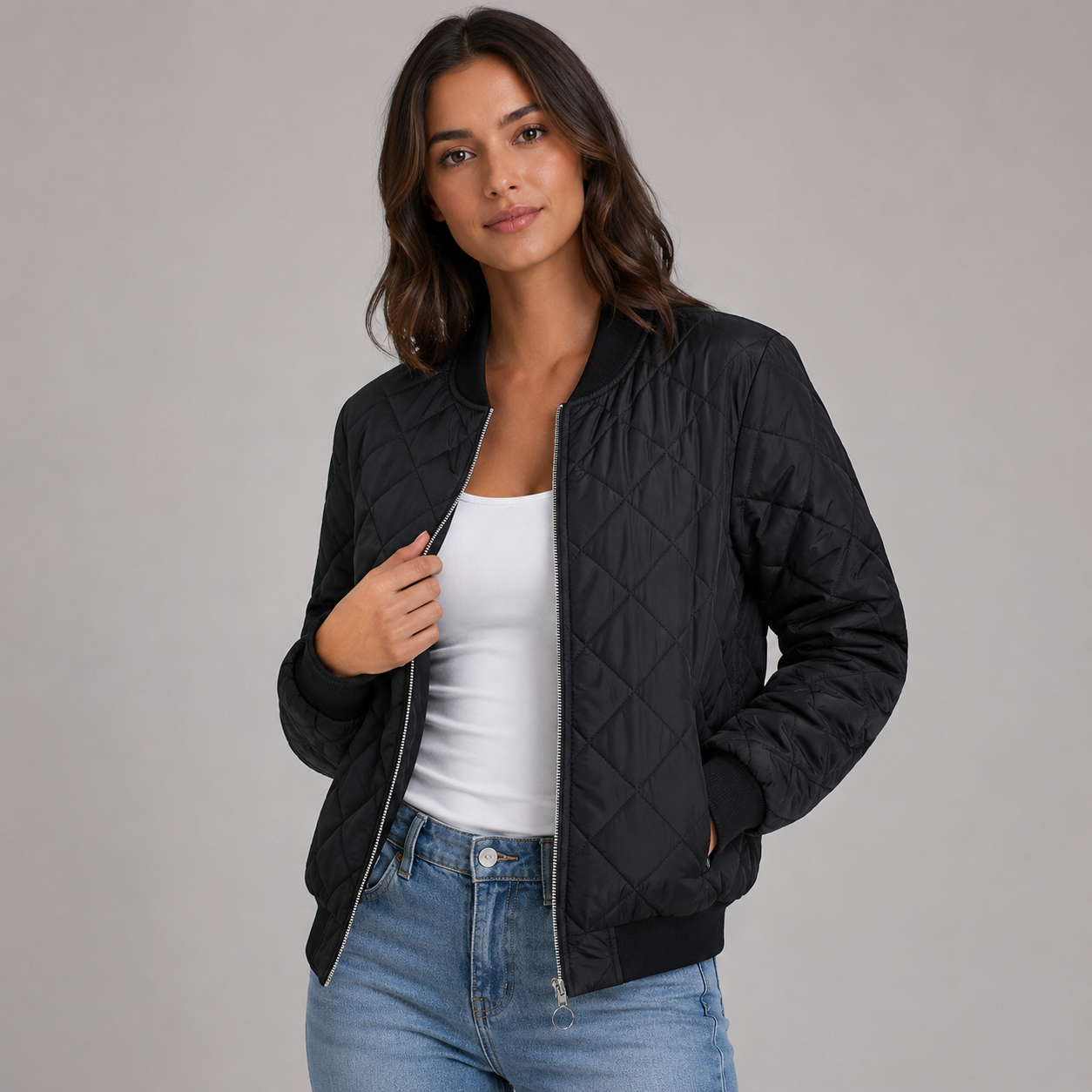 Montarello Women's Cropped Diamond Quilted Bomber Jacket