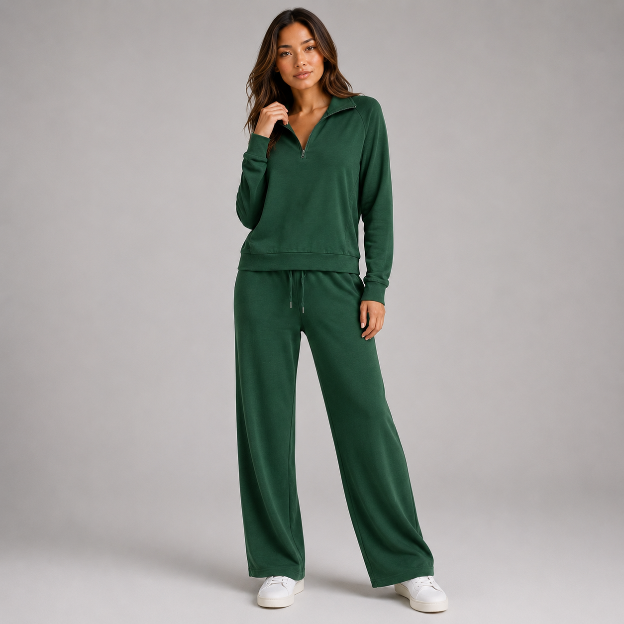 Montarello Women's Lounge Set Half Zip Stand Collar Wide Leg