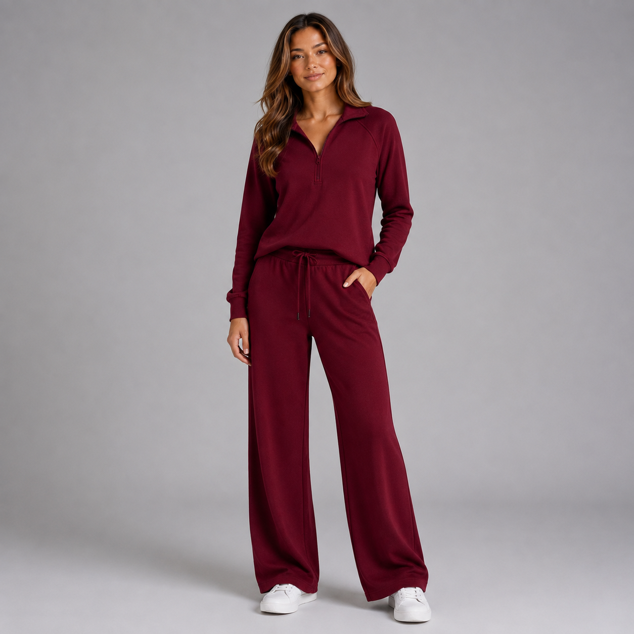 Montarello Women's Lounge Set Half Zip Stand Collar Wide Leg
