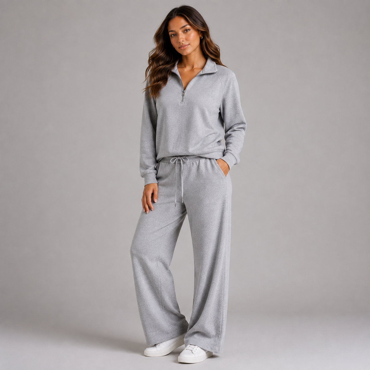 Montarello Women's Lounge Set Half Zip Stand Collar Wide Leg
