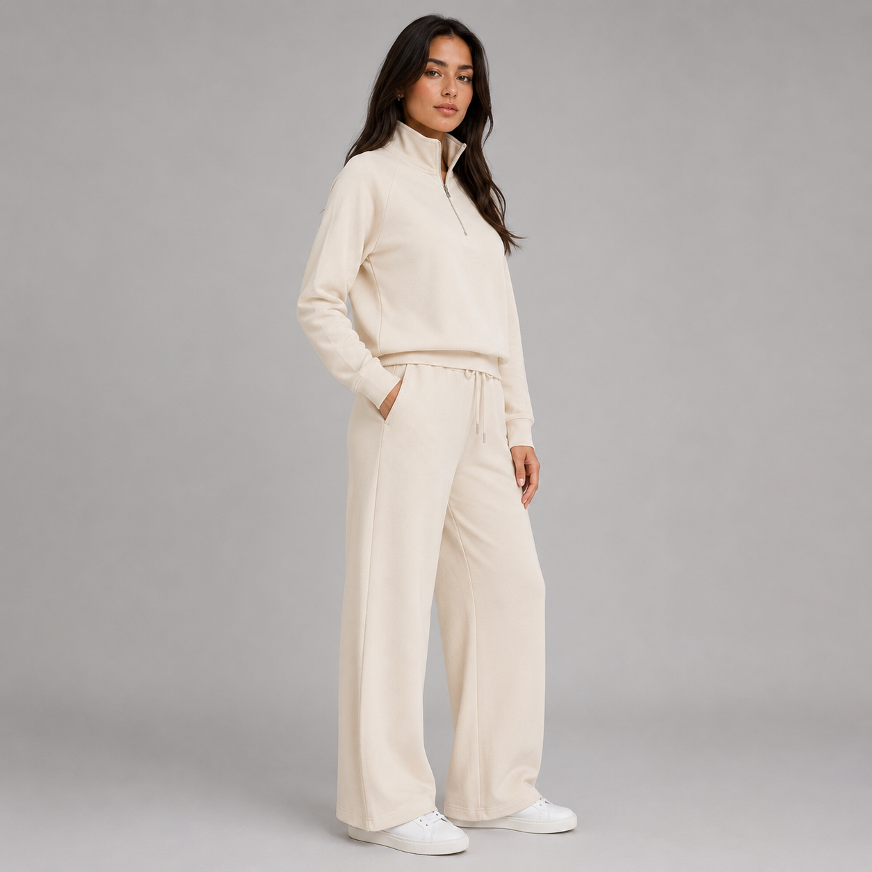 Montarello Women's Lounge Set Half Zip Stand Collar Wide Leg