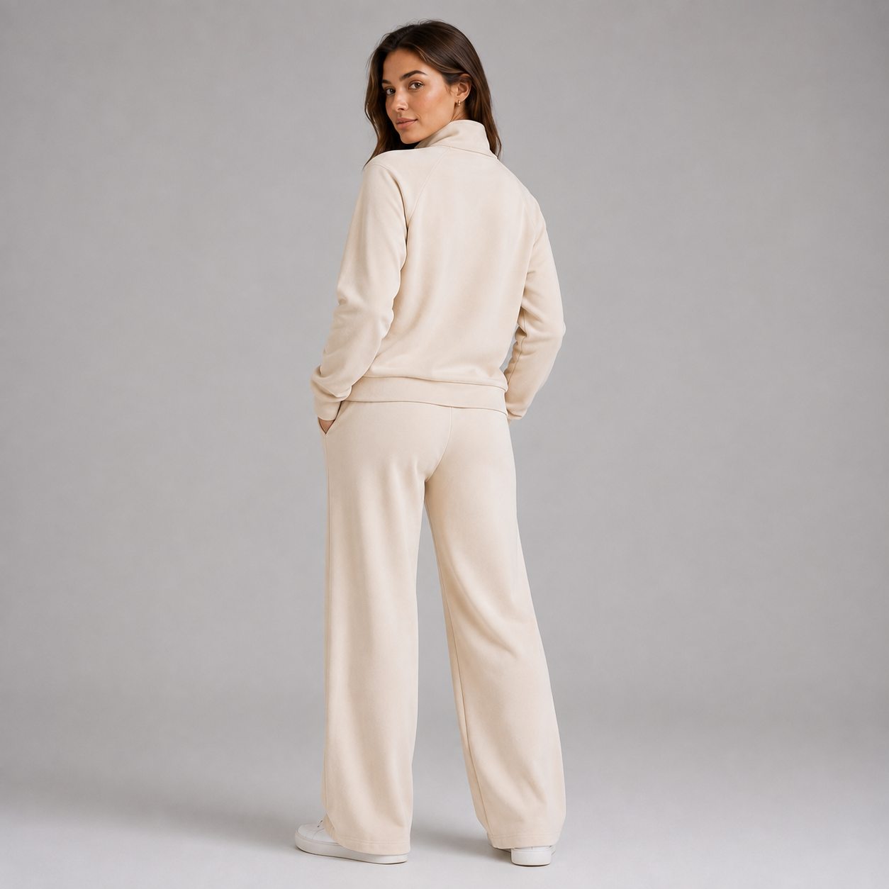 Montarello Women's Lounge Set Half Zip Stand Collar Wide Leg