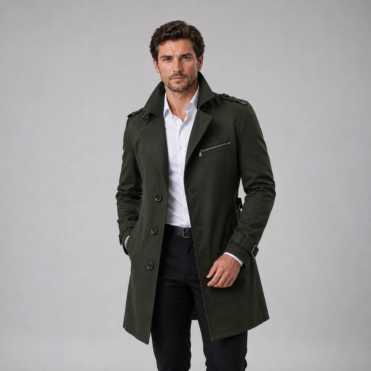 Montarello Men's Trench Coat Belted Tailored